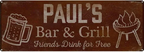 Vista 103 de Adam's Bar and Grill Friends Drink for Free, cartel de aluminio de 5.75 x 15.5 pulgadas, accesorios personalizados para bar y decoración de pared