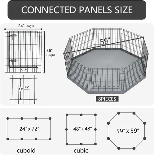 Vista 3 de PETIME - Corral plegable de metal para ejercicio de perros/Parque de juegos para cachorros con 8 paneles para interior/exterior, valla de patio