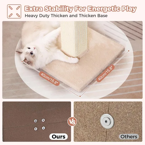 Vista 4 de Poste rascador grande para gatos con base resistente, poste rascador cuadrado resistente de sisal de 33 pulgadas y 2 bolas interactivas para colgar