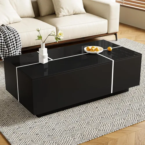 Vista 3 de Merax Mesa auxiliar, mesa auxiliar extensible con 2 espacios de almacenamiento ocultos y 2 cajones, mesa central multifuncional con acabado