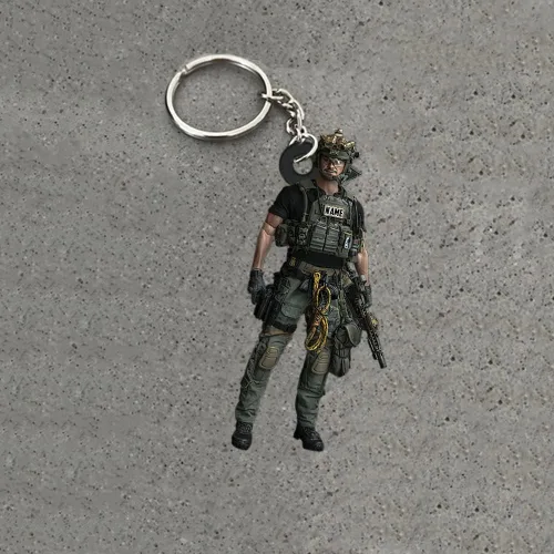Vista 3 de Llavero de soldado personalizado, regalos de forma plana, llavero de regalo de soldado personalizado, llavero de joyería de soldado personalizado