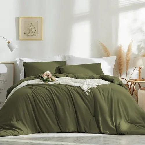 Vista 2 de INDACORIFY Juego de funda de edredón de algodón verde oliva con cierre de cremallera, lujoso y acogedor juego de ropa de cama de algodón suave 100%
