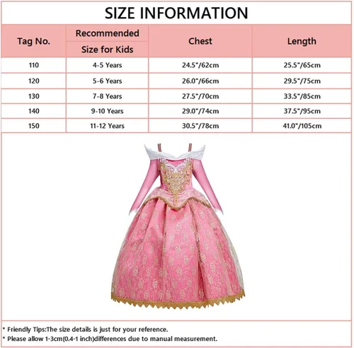 Vista 6 de Vestido de princesa Aurora para niñas, vestido de fiesta de cumpleaños para Halloween, Navidad, cumpleaños (con accesorios)