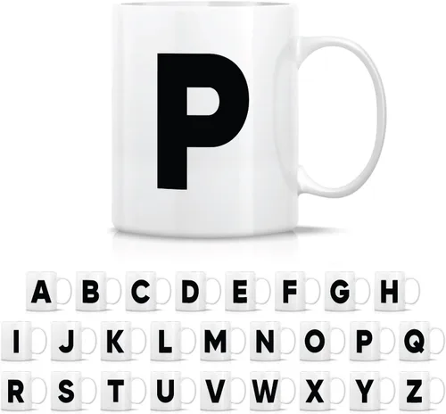 Vista 23 de Retreez Taza con monograma con monograma del alfabeto de la A a la Z con inicial, tazas de café de cerámica de 11 onzas – Agradecimiento