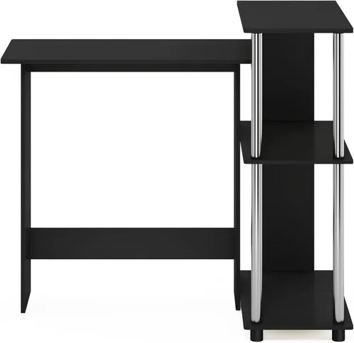 Vista 6 de Furinno Abbott - Escritorio esquinero para computadora con estantería, americano/cromado