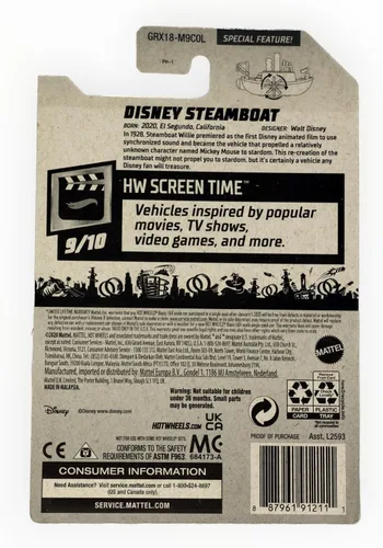 Vista 2 de Hot Wheels Disney Steamboat, [Blanco/Negro] 193/250 Tiempo de pantalla 9/10