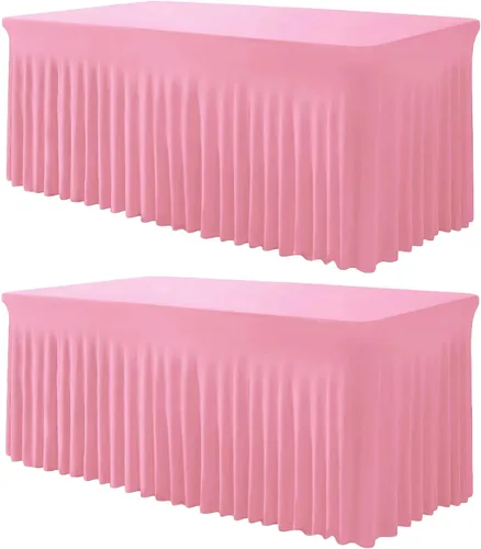 Vista 11 de TC27 - Mantel rectangular ajustable de elastano de 4 pies con falda plisada, sin arrugas, mantel rectangular para fiestas, bodas, banquetes