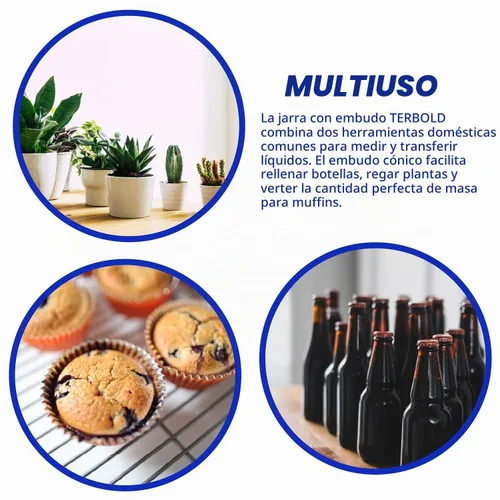 Vista 4 de Jarra de embudo con boquilla, juego de 2 piezas, jarras medidoras de plástico de 1 litro para pasteles, dispensador de panqueques, vertido de jabón