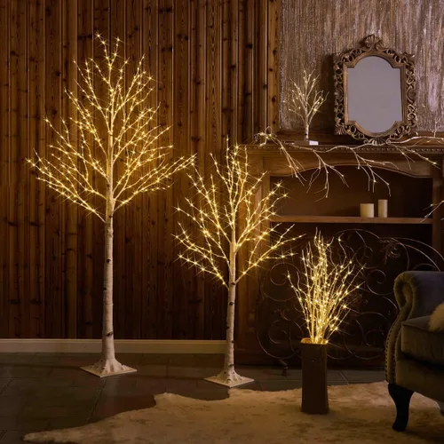 Vista 5 de Fudios Árbol de abedul iluminado de 4 pies, 200 luces LED, ramitas de Navidad, árboles de cadena de luces para interiores, para decoración