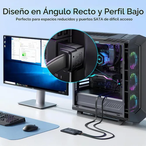 Vista 3 de Cable Matters Paquete de 3 cables SATA III de 90 grados de 6 Gbps, negro, 18 pulgadas Cable de datos de ángulo recto, para SSD, HDD, CD/DVD, disco