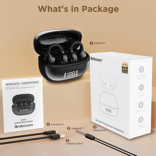 Vista 9 de Auriculares inalámbricos 2026, Bluetooth 6.0, diseño de clip de oreja abierta para un uso cómodo y seguro, duración de la batería de 50 horas