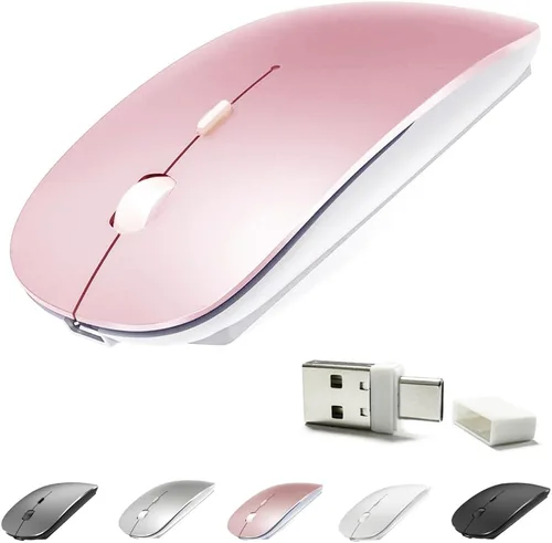Vista 16 de KLO Ratón Bluetooth recargable con LED (BT5.2+Tipo-C+USB2.4G) para MacBook/MacBook Air/Pro/iPad/Laptop/Notebook/PC/Chromebook (A LED/Verde)