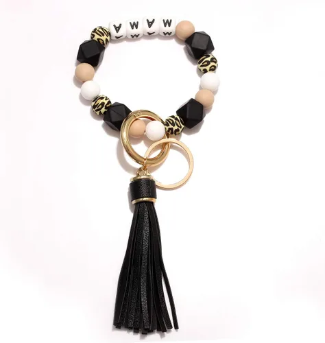 Vista 3 de Llavero de silicona, pulsera con cuentas, portátil, para llaves de la casa, del auto, con anillo