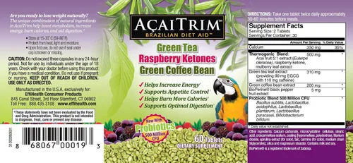 Vista 2 de AcaiTrim- Suplemento para bajar de peso, extracto de té verde, extracto de grano de café verde, cetonas de frambuesa, acai y probióticos, apoya