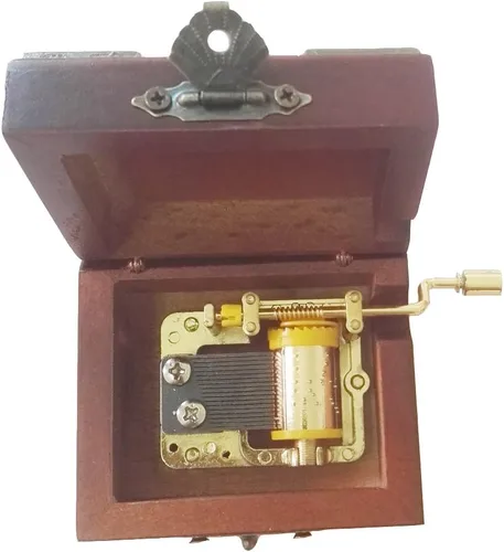 Vista 2 de FnLy Caja musical de madera con manivela de encaje antiguo de 18 notas con movimiento chapado en oro, caja de regalo de música, caja de música You