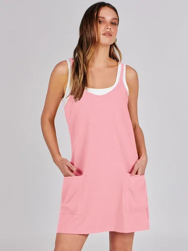 Vista 7 de Caracilia - Vestido corto de verano para mujer, estilo informal, sin mangas, faja moldeadora integrada, vestido de verano moderno, corto, atuendos