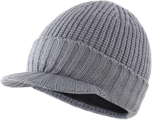 Vista 7 de Home Prefer - Gorro de invierno para hombre de punto grueso con visera, gorro tipo newsboy