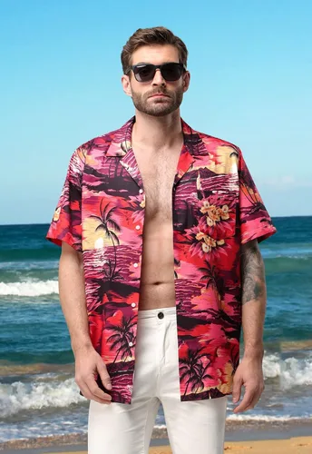 Vista 4 de MRIGNT Men's Hawaiian Shirt Short Sleeves Printed Button Down Summer Beach Shirts