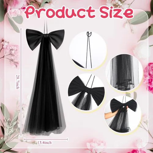 Vista 2 de Zeyune 1 lazo grande negro para decoración de fiesta de 13.4 x 28.7 pulgadas, lazo gigante para colgar en la pared, envoltura de bricolaje