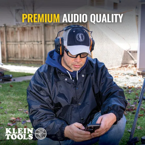 Vista 4 de Klein Tools AESEM1 Orejeras de seguridad de protección auditiva con tecnología Bluetooth, NRR 20dB, tiempo de funcionamiento de 70 horas