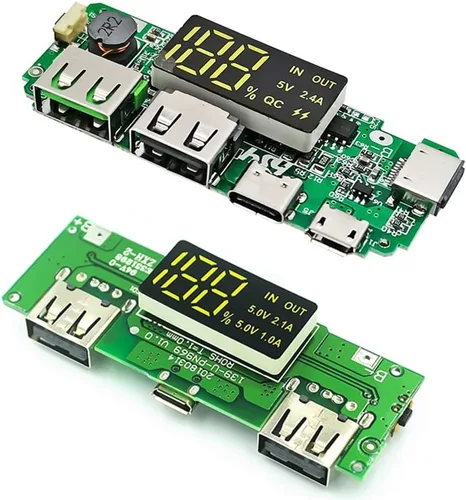 Vista 3 de LED Dual USB 5V 2.4A Micro/Tipo-C USB Banco de energía móvil 18650 Módulo de carga Cargador de batería de litio Placa de protección de circuito
