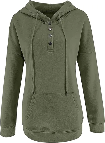 Vista 49 de Sudaderas con capucha para mujer, con cuello de botón, sin botones, con cordón, manga larga, lindas, ropa para adolescentes y niñas