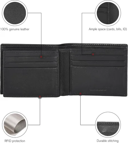 Vista 2 de Cartera para bolsillo frontal, bloqueo RFID, de piel, plegable, con ventana de identificación, para hombre