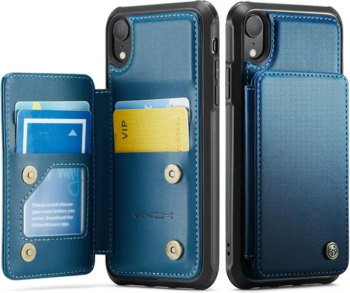 Vista 101 de Vinich for iPhone XR Wallet Case with Card Holder, Black RFID Blocking Credit Slots, Kickstand, Shockproof Flip Phone Cover, PU Leather, Double