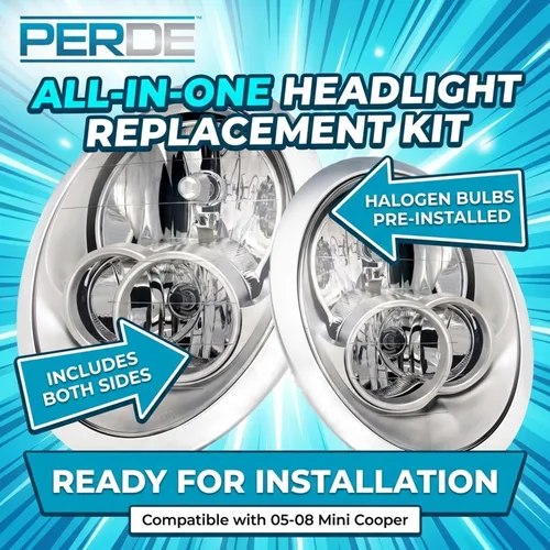 Vista 2 de Set de luces delanteras PERDE con carcasa cromada y lentes de alto rendimiento Compatible con Mini Cooper – sin juntas