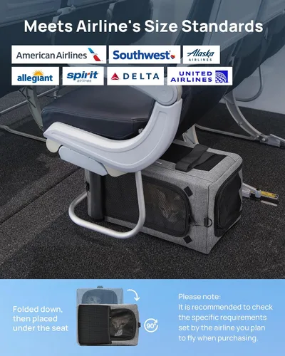 Vista 3 de Transportador de gatos aprobado por aerolíneas, transportador de mascotas de lado suave, transportador portátil para perros con estructura estable