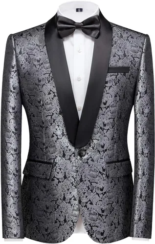 Vista 3 de Elegant Jacquard Esmoquin para hombre de 3 piezas, azul Francia