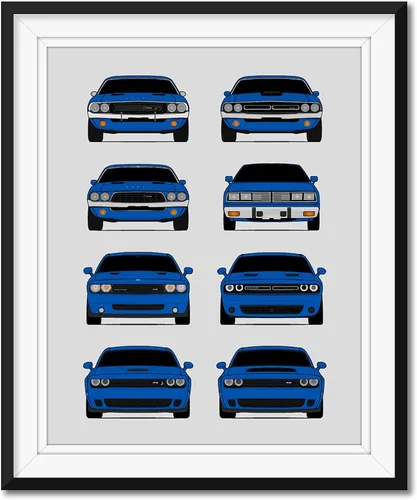 Vista 11 de Custom Car Posters Póster hecho a mano compatible con Dodge Challenger Generations e impresión de Challenger SRT, multicolor, impresión metálica
