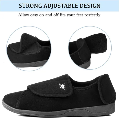 Vista 6 de Pantuflas para diabéticos de espuma viscoelástica 80-D para hombre con cierres ajustables, anchura extra ancha, cómodas, cálidas, de forro polar