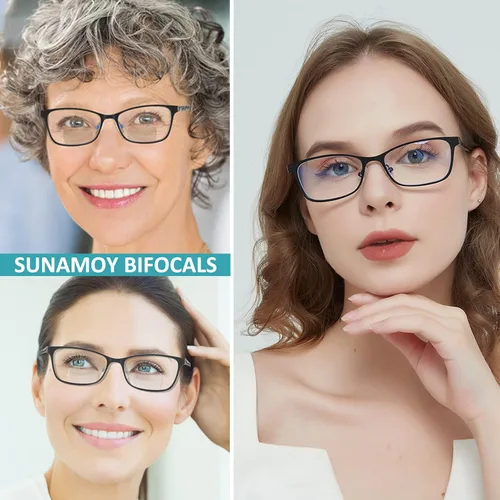 Vista 3 de Gafas de lectura bifocales pequeñas para mujer, con luz azul, lector de computadora, parte superior transparente, Cateye para mujer, gafas elegantes