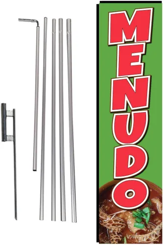 Vista 4 de Pupusas - Bandera rectangular de plumas con kit de poste y pico de tierra para restaurantes, mercados, propietarios de negocios