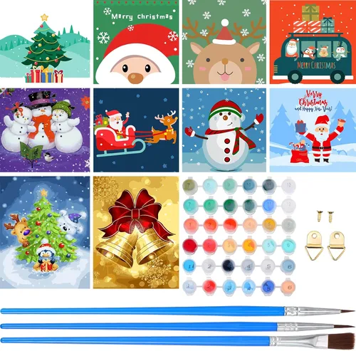 Vista 7 de Kosiz Paquete de 10 Escenas de Natividad Navideñas para Pintar por Números para Niños y Adultos de 8x8 Pulgadas, Kits de Pintura al Óleo de Navidad
