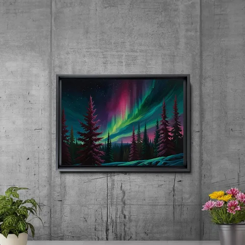 Vista 5 de Aurora Borealis, Northern Lights Art, framed canvas print, snow capped mountain landscape art, synthwave vaporwave, Decor Canvas, Print