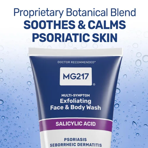 Vista 4 de MG217 Jabón facial y corporal exfoliante medicado para síntomas de psoriasis, ácido salicílico, ácido hialurónico, niacinamida, ceramidas, 8 onzas