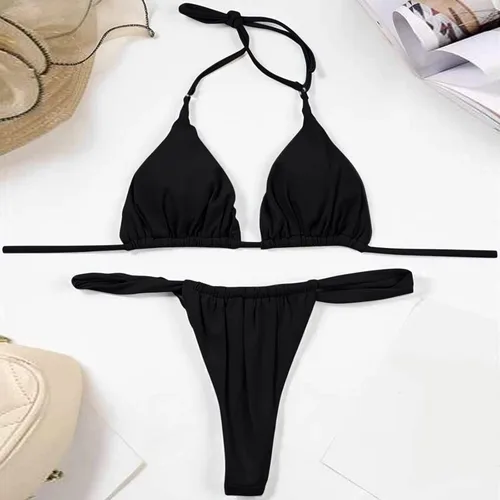 Vista 7 de Bikini Sets for Women Halterneck O Ring Two Piece Swimsuits String High Waisted Bottom Sexy Swimwear Bathing Suits