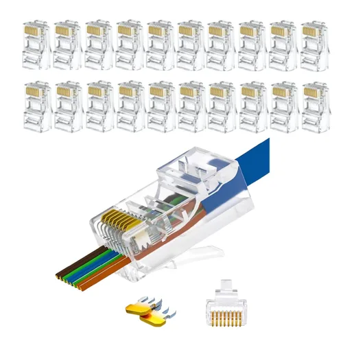 Vista 7 de EZYUMM Paquete de 20 Conectores de Paso RJ45 Blindados Cat6, Conector RJ45 Cat6a Chapado en Oro, Conector Cat6a Premium para Cable Ethernet FTP/STP