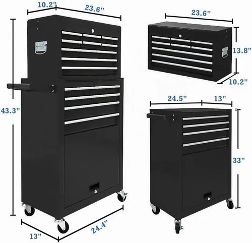 Vista 3 de Caja de herramientas con ruedas de 13 cajones, caja de herramientas grande con ruedas, armarios de herramientas con cajones, caja de herramientas