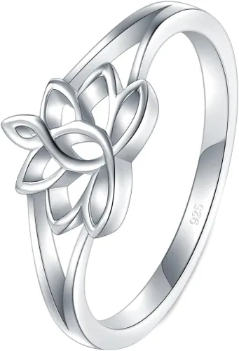 Vista 2 de BORUO Anillo de plata esterlina 925, flor de loto, yoga, alta resistencia al desgaste, ajuste cómodo, anillo de boda de 2mm
