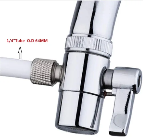 Vista 2 de Válvula de desvío Fit tubo RO de 1/4 pulgadas con adaptador macho para grifo