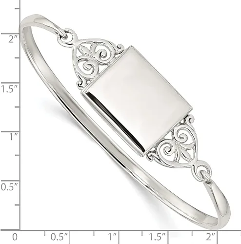 Vista 3 de Pulsera rectangular de plata de ley 925 de 0.787in con medallón de plata de ley 925 con cierre de gancho de identificación apilable para mujer