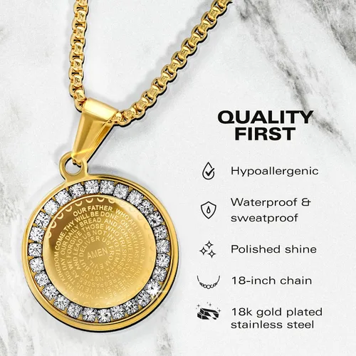 Vista 5 de Steeltime Stainless Steel Lords Prayer Necklace with Simulated Diamonds