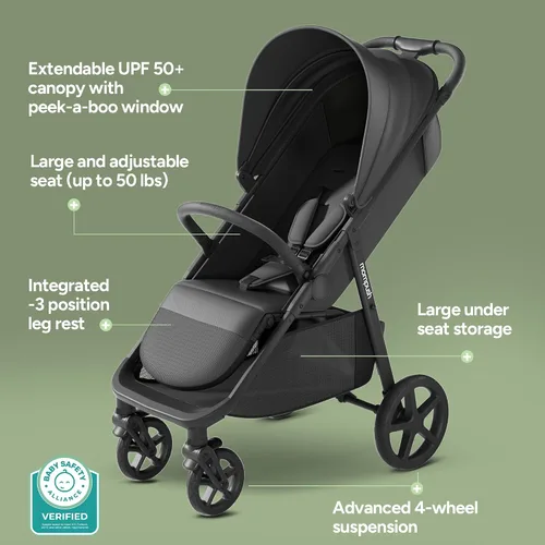 Vista 4 de Mompush Nova Cochecito de bebé para niños que gatean, bebés y recién nacidos Asiento espacioso y modo acostado Plegable con una sola mano, dosel
