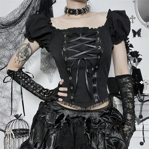 Vista 2 de Camiseta corta gótica punk ALt para adolescentes o mujeres