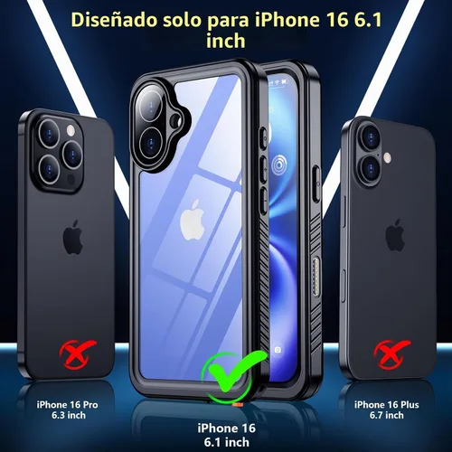 Vista 2 de SPIDERCASE - Funda impermeable para iPhone 16, color negro y transparente Negro / transparente