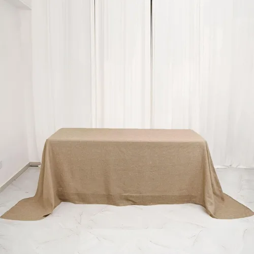 Vista 4 de TABLECLOTHSFACTORY Mantel redondo de yute natural de 54 pulgadas Mantel de mesa bohemio chic