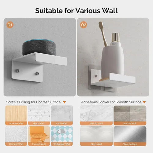 Vista 4 de Estantes de pared flotantes de acrílico para cámaras de seguridad, monitores de bebé, altavoces, estante de pared pequeño blanco con cintas